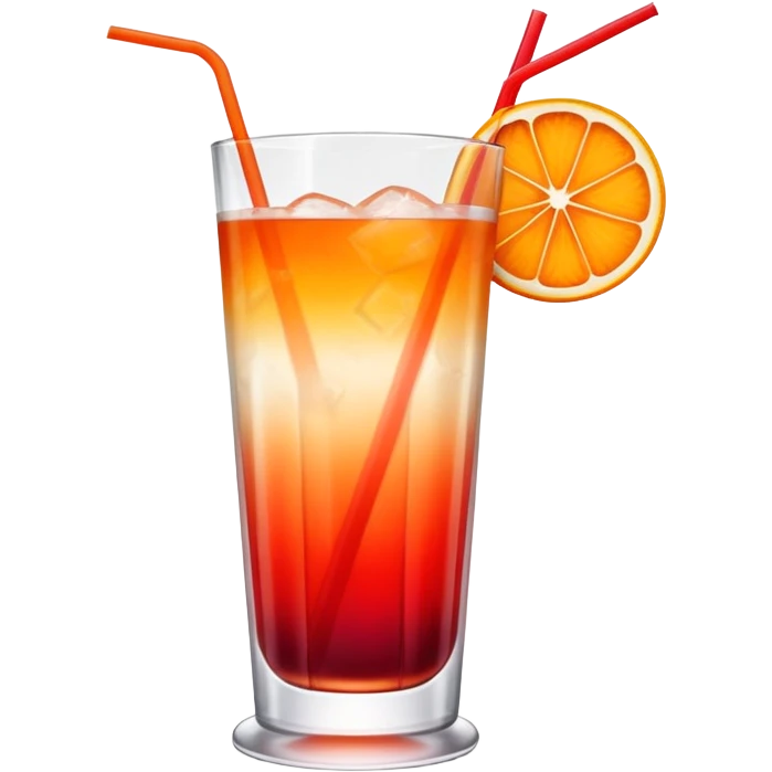 Sex on the beach cocktail with gradient orange to red top to bottom, in a long class with a straw emoji