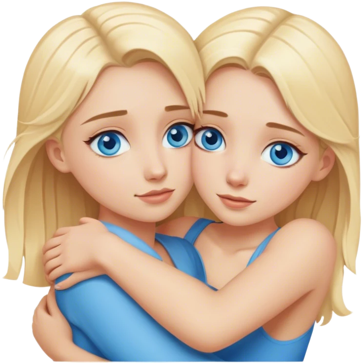Two blonde girls with blue eyes hug emoji
