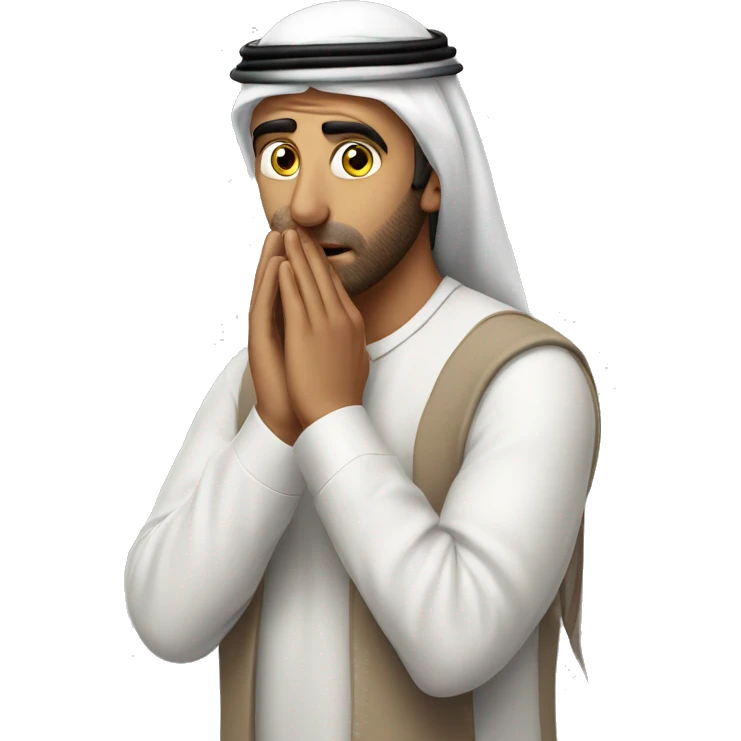 Arab holding his head with his hands photorealistic serious emoji