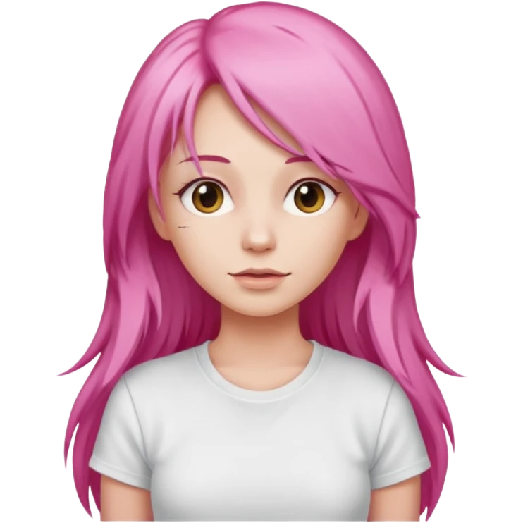 a woman with long layered pink hair, wearing white t-shirt emoji