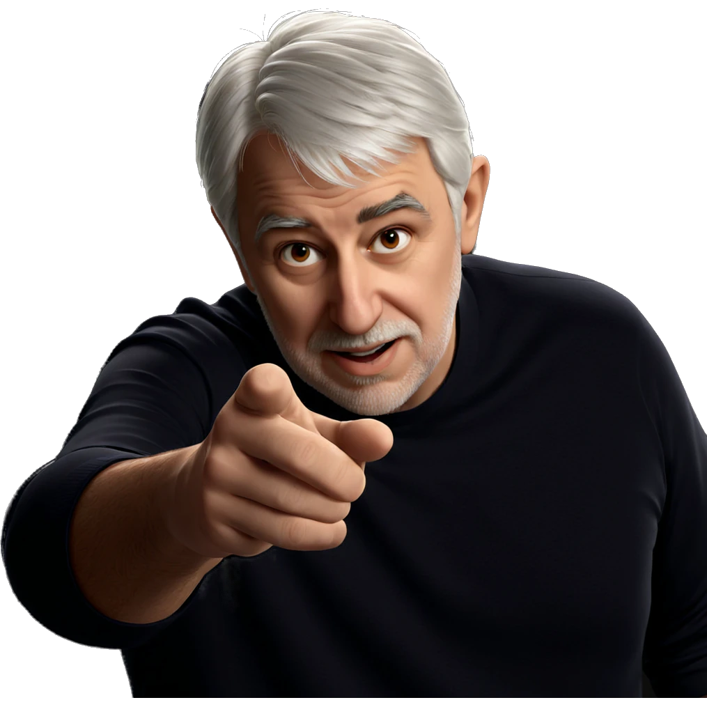 pointing male with white hair emoji