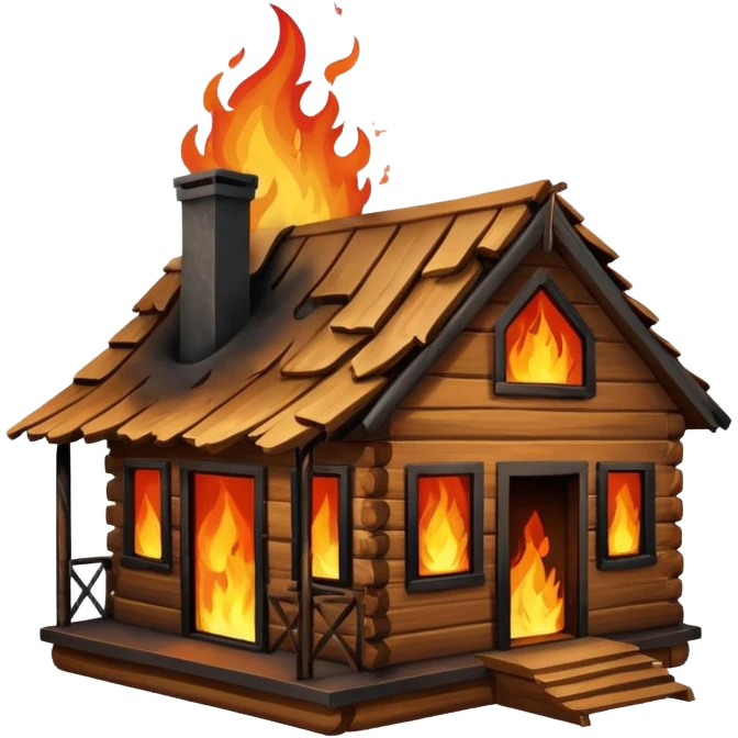 wooden cabin on fire emoji