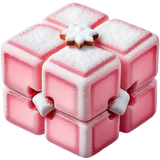 Cinematic Realistic Turkish Delight Dessert Emoji, featuring delicate, chewy confections dusted with powdered sugar rendered with vibrant textures and soft, inviting lighting. emoji