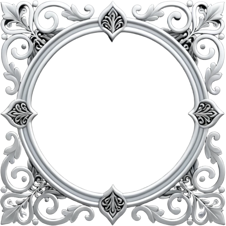 Black and silver filigree page border, 3D, extremely detailed design emoji