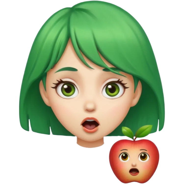 green-haired girl, surprised expression, big eyes, open mouth, apple emoji style emoji