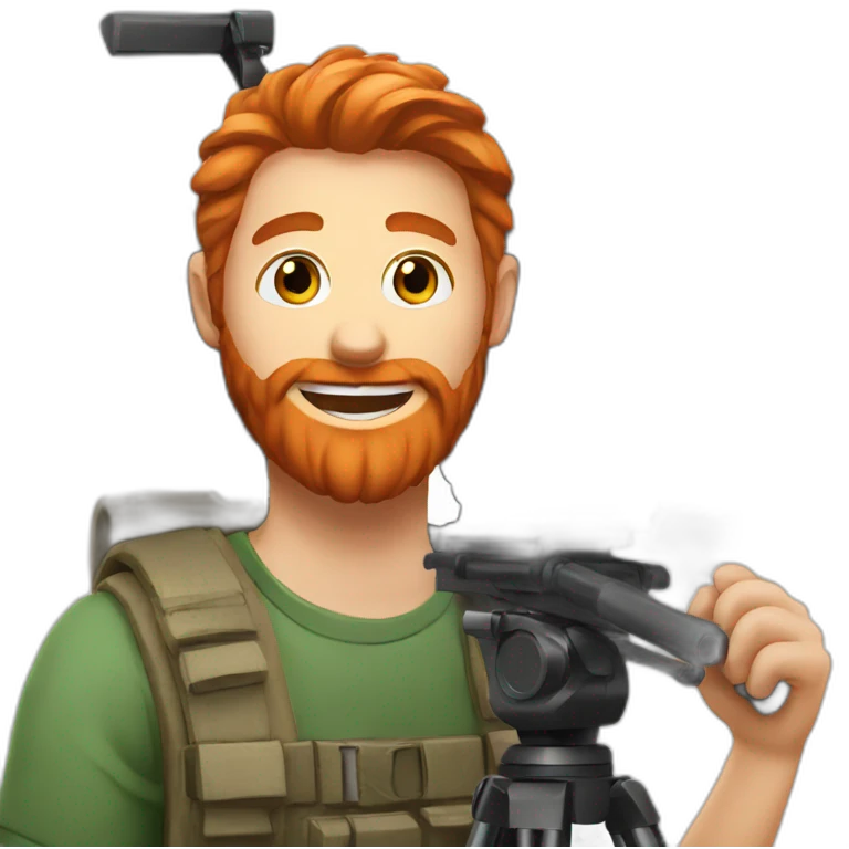 a smiling redhead with a beard as a cameraman emoji