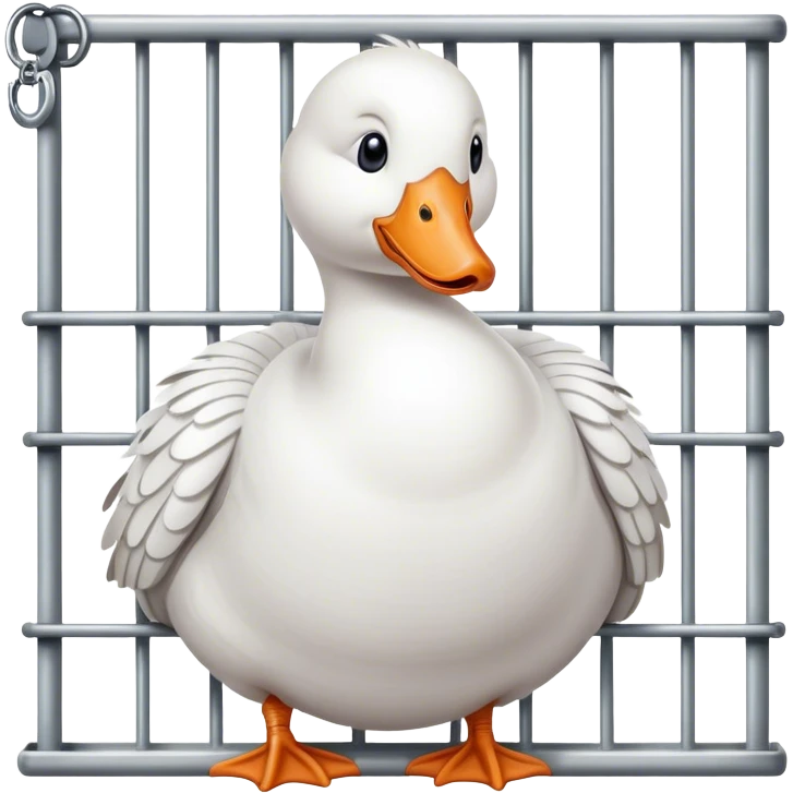 A white goose behind jail bars in hand cuffs emoji