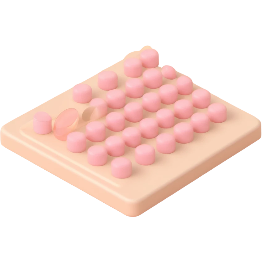 3D emoji of a light beige blister pack with light pastel pink round pills, some with a score line, inspired by the reference image, 3D Apple emoji style emoji