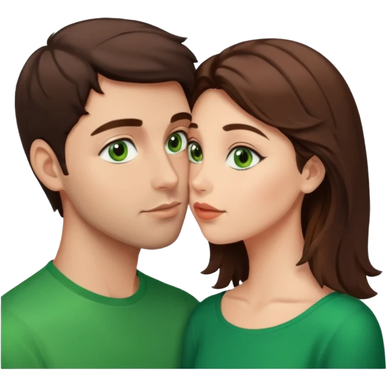 Brunette man with green eyes kissing brown hair woman with brown eyes  emoji