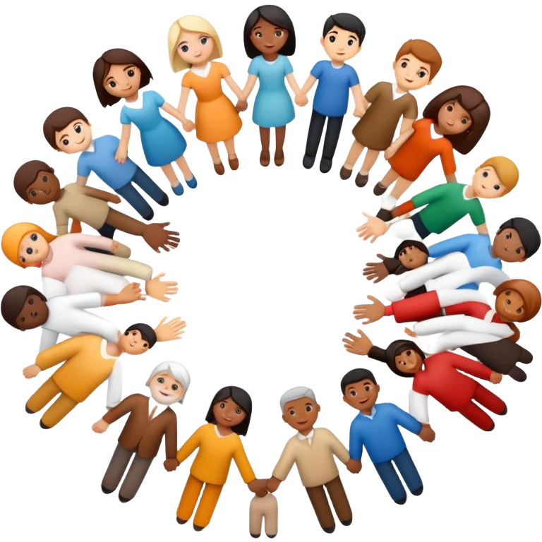 A circle of diverse people of different races and ethnicities holding hands as a symbol of unity, integration, and harmony emoji