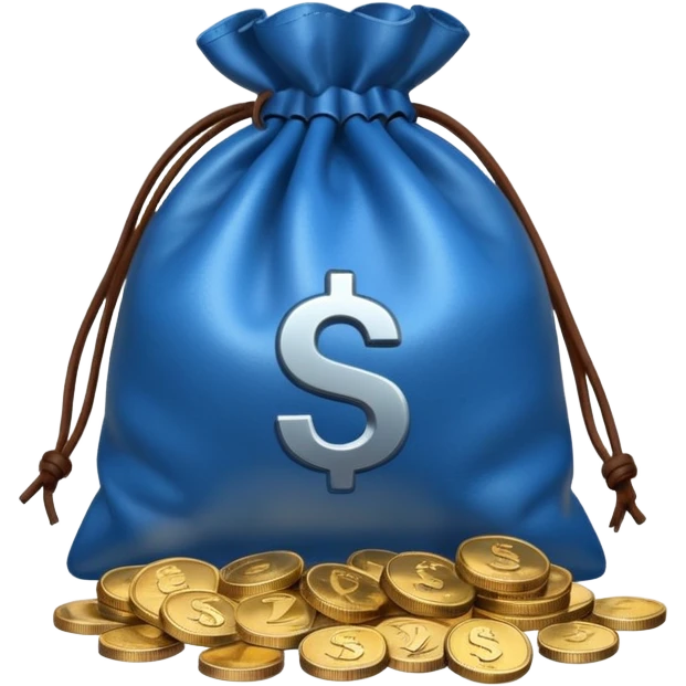 blue coins outside a brown money bag  emoji