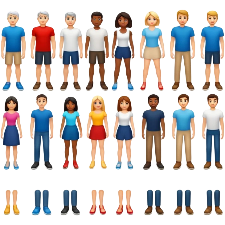 american men and woman photorealistic standing on feet emoji