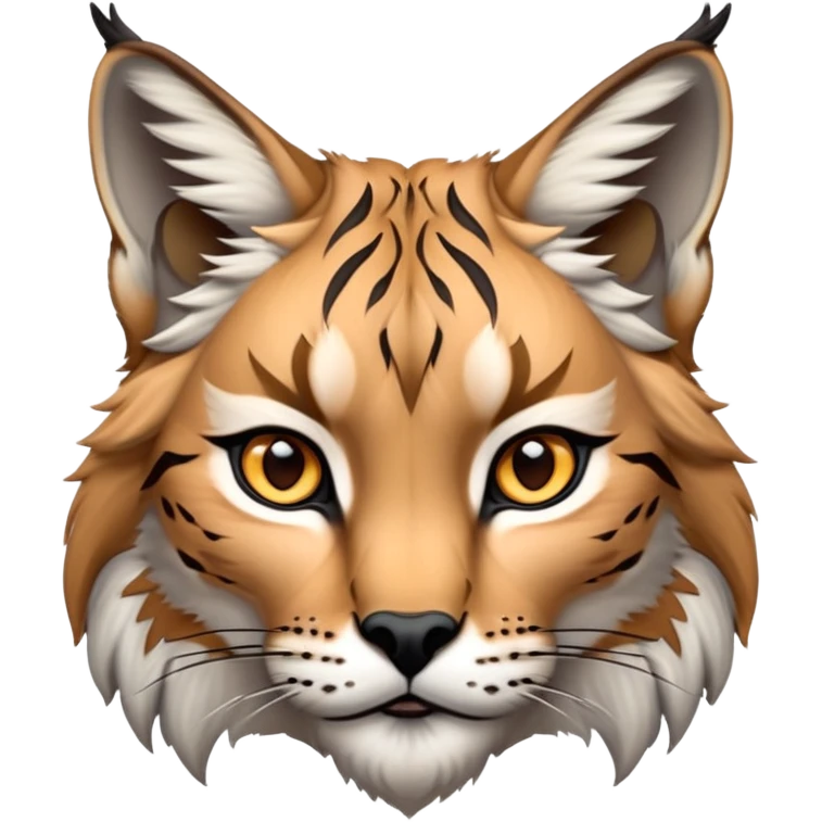 Cinematic-Noble realistic-Lynx-Portrait-Emoji – Poised and regal, with a strong, agile build and a strikingly patterned fur of warm tawny fur accented by bold black ear tufts, deep-set, intelligent amber eyes, simplified yet sharp and sophisticated. zoomed out to show shoulders emoji