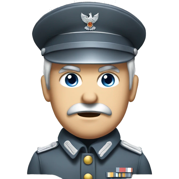 german soldier, angry, ww2, grey hair, blue eyes, captain hat, grey uniform emoji