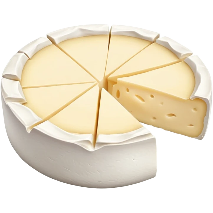 cinematic-realistic-brie-cheese-emoji,-featuring-soft-ripened-cheese-with-a-delicate white rind-rendered-with-lifelike-detail-and-inviting,-natural-lighting emoji
