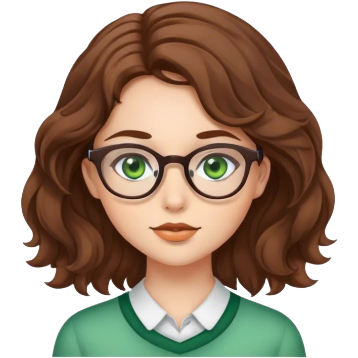 Green eyed girl with brown wavy hair with glasses  emoji