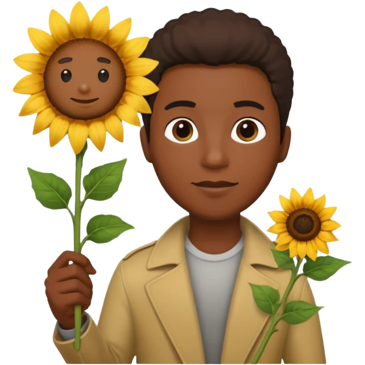 black man with sunflower, scepter emoji