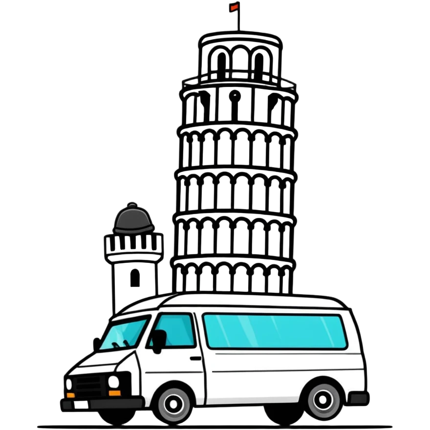 White colour van with flat cap crashing into Pisa tower emoji