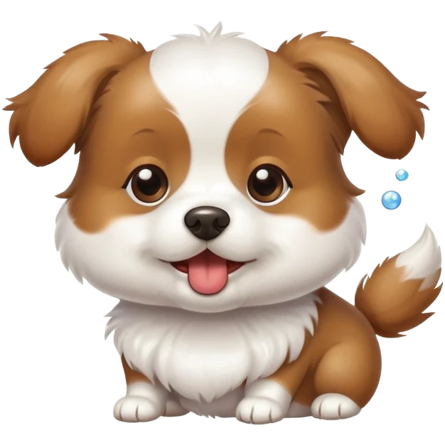 fluffy white and brown small dog blowing bubbles emoji
