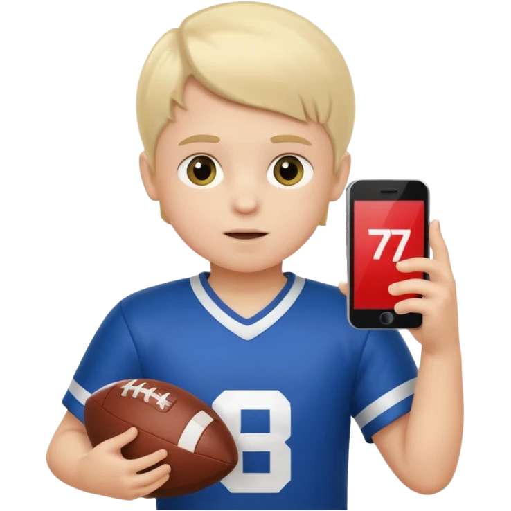 A white child is holding a phone and playing football at the same time. emoji
