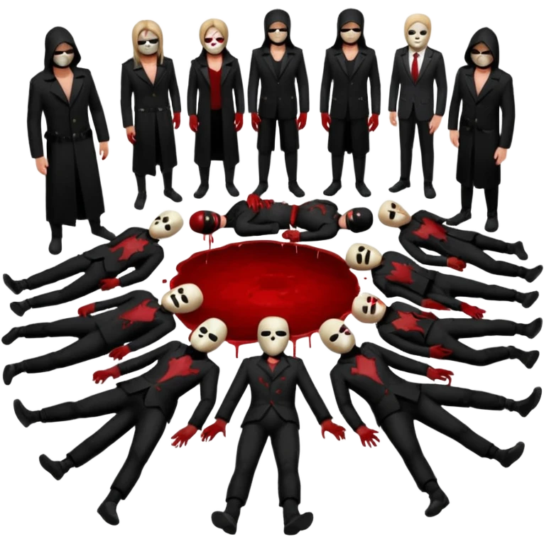 A large group of masked Criminals dead on the floor emoji