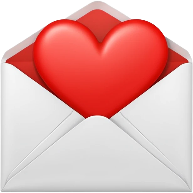 white envelope with a red heart sticker in the center, smooth and clean, minimal details, bright and saturated colors, glossy highlight


 emoji