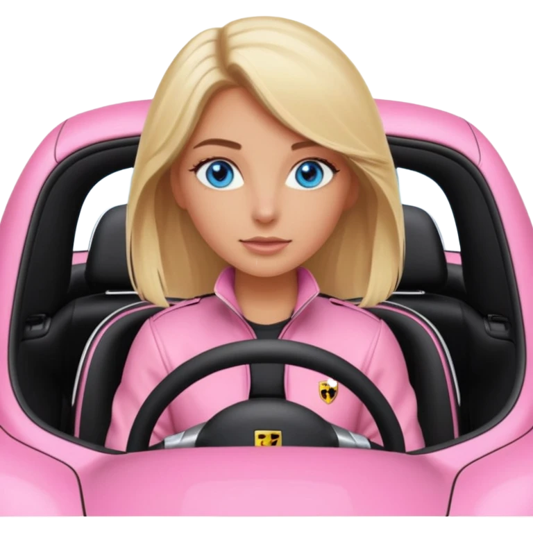Pink porsche taycan with blonde girl with blue eyes in it emoji