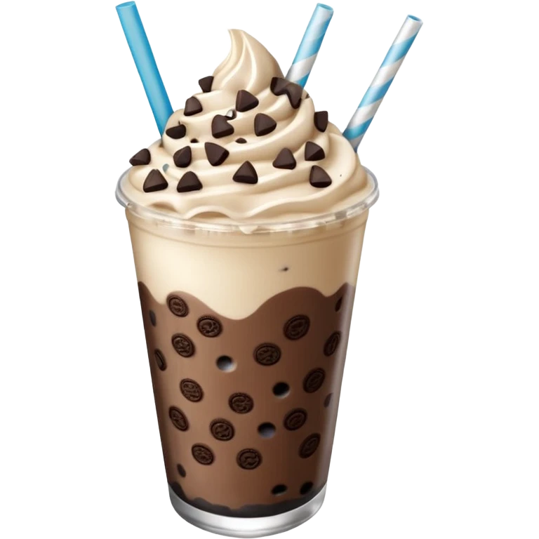 Vaso de vidrio con Frappé de galleta oreo y agregar un popote emoji