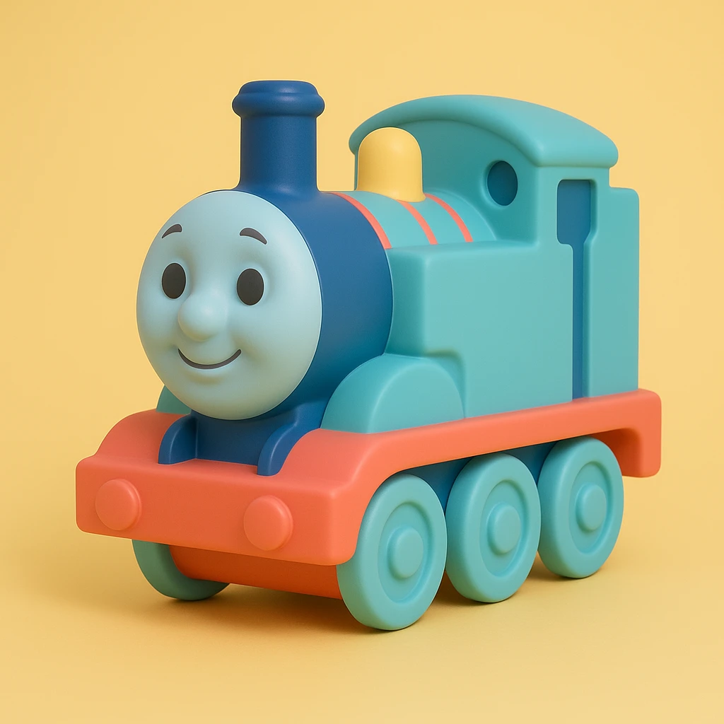 Thomas the Tank Engine, 3D toy style, smiling face emoji