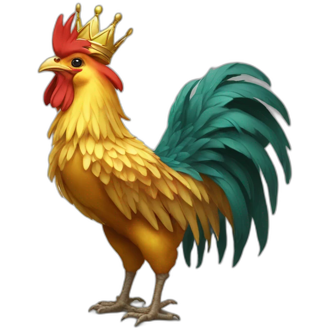 proud and howling golden phoenix rooster with a crown on its head emoji