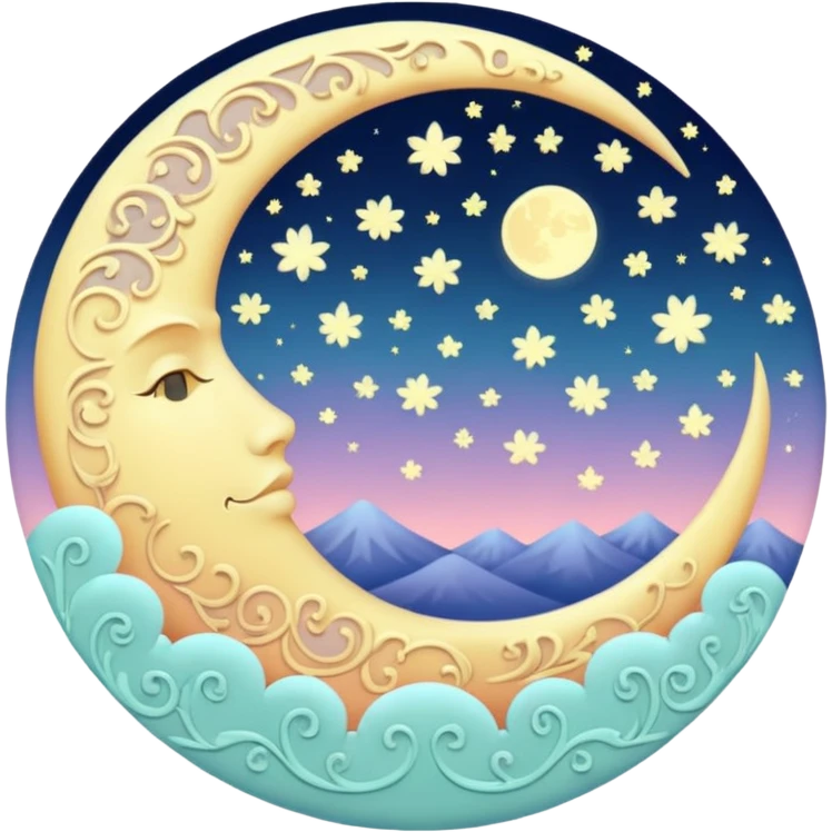 Pastel Damask moon emoji