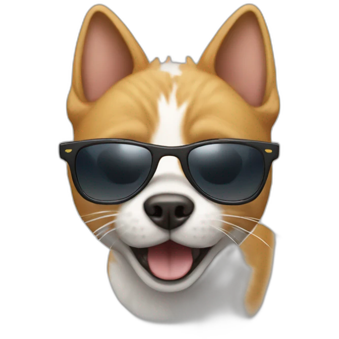 A cat is flying with a dog and it has a sunglasses emoji