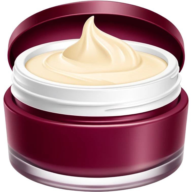 Elegant looking facial cream in a burgundy container that’s open and revealing the cream in a perfect shape (1 item) emoji