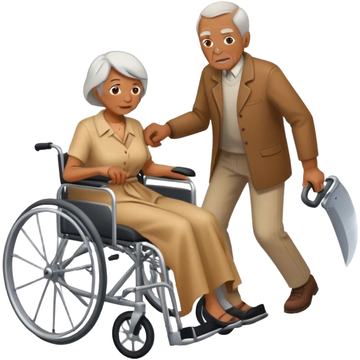 Mujer con cuchillo en la mano, empujando un anciano en silla de ruedas emoji