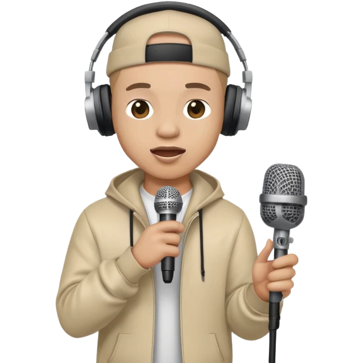 rapper singing with a microphone on a stand and wearing headphones emoji