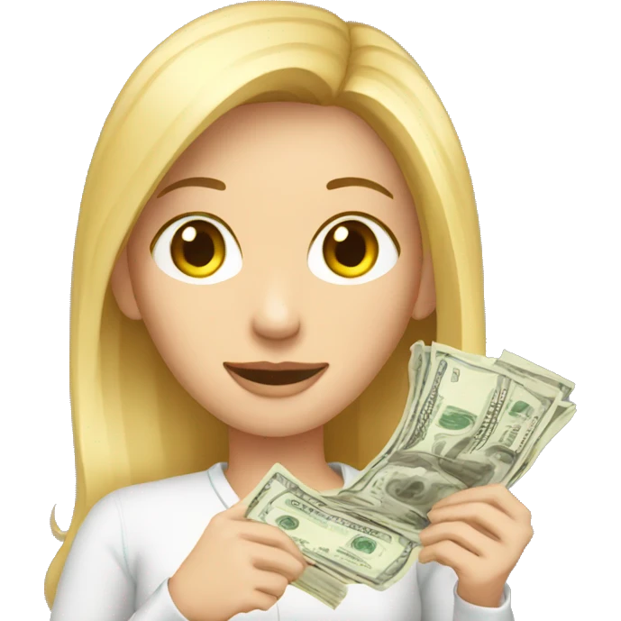 white woman holding 10000 dollars emoji