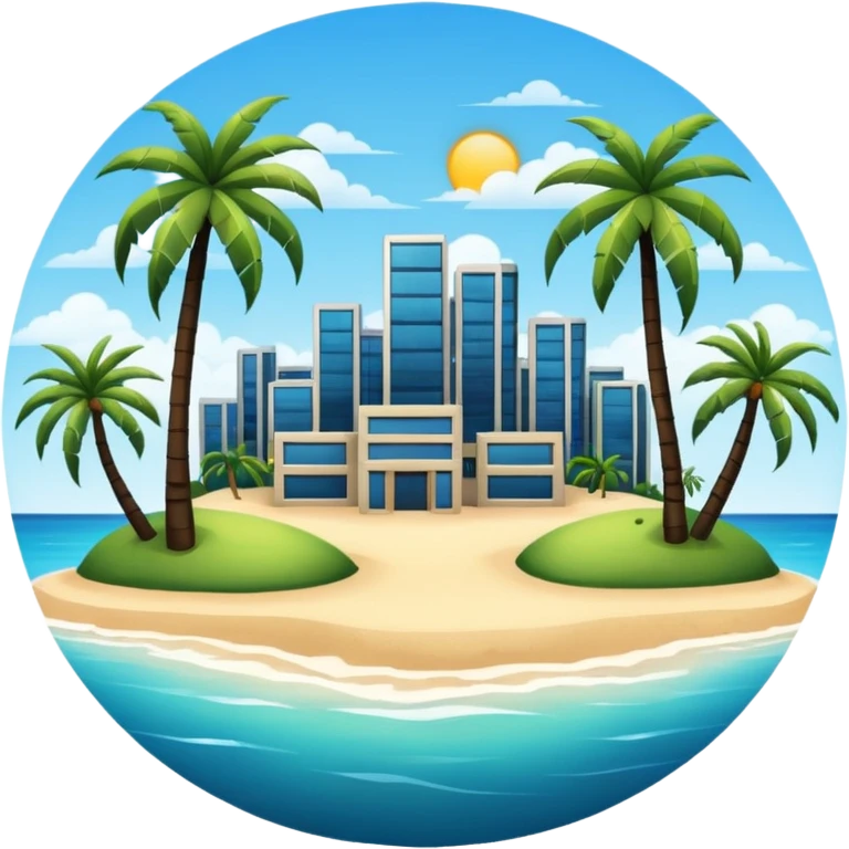 an island with modern buildings and beaches with palm trees  emoji