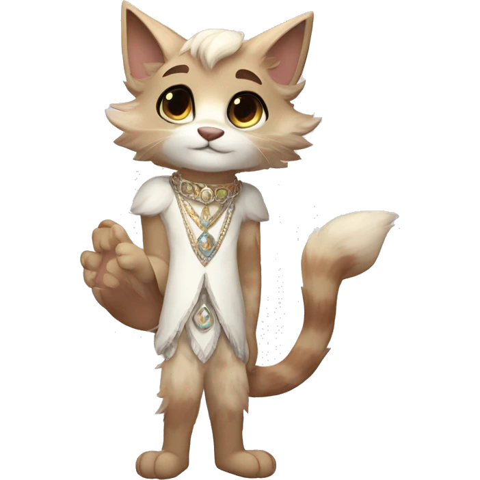 Furry, sparkle, iridescent, colorful, pastel, edgy, cool, fantasy beautiful, brown, beige, white, divine, godly, angelic, animal, anthro, full body, fursona, feline emoji