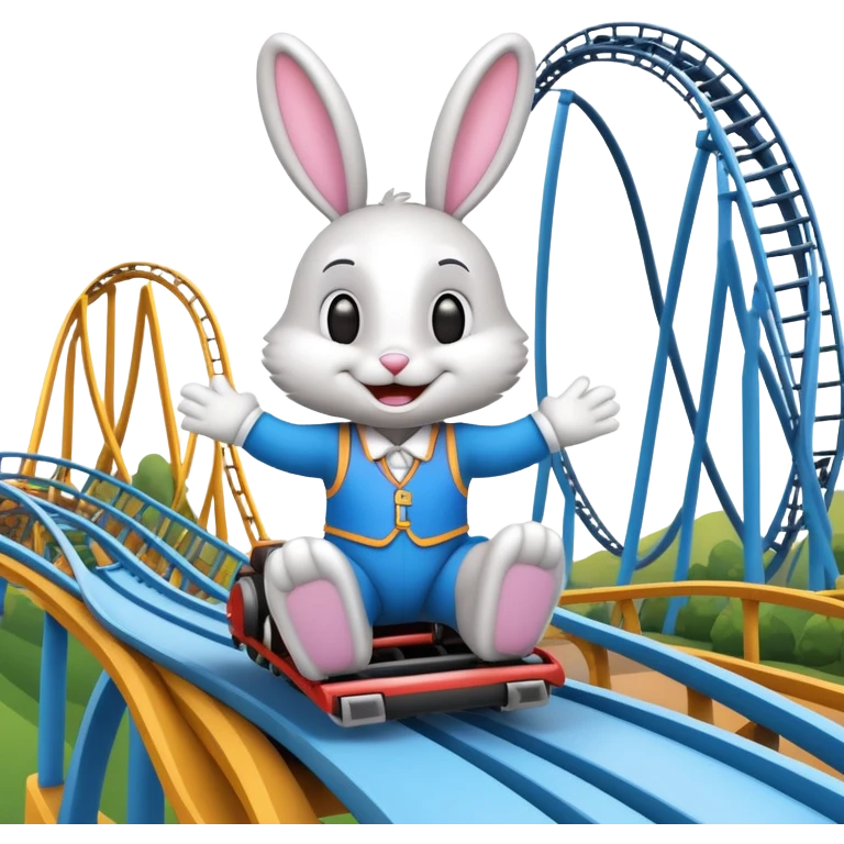 bunny mascot with a roller coaster in the background, inspired by Walibi amusement park emoji