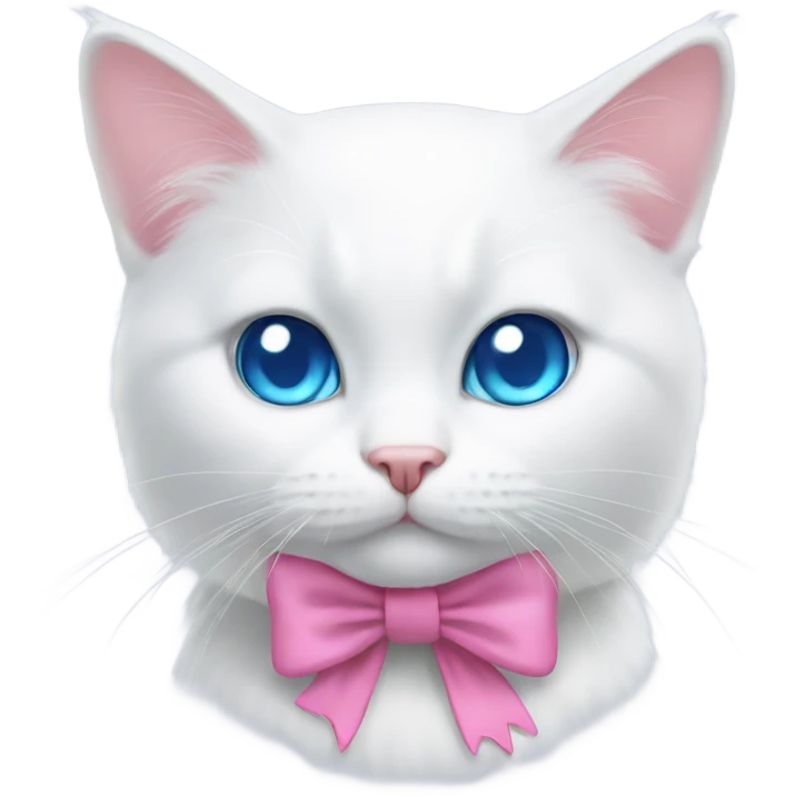 white cat with a pink bow and blue eyes emoji