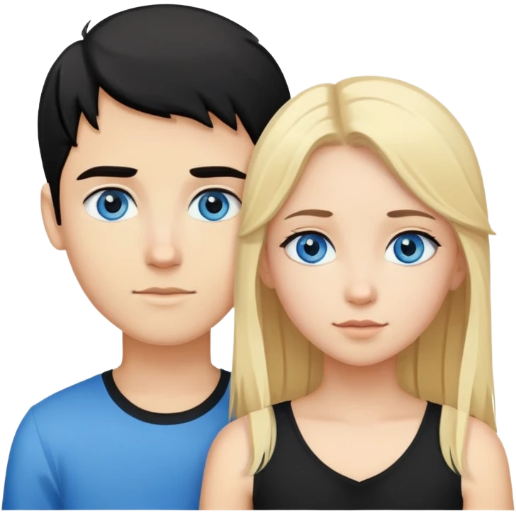 Pareja de chico de pelo rubio ojos azules  blanco y chica pelinegra emoji