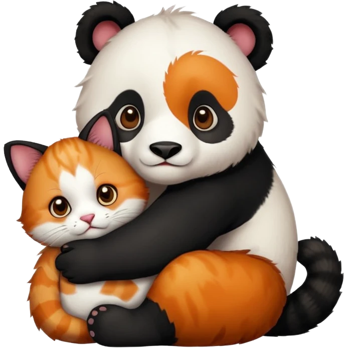 Panda hugging a  cat with half its face ginger and the other half black emoji