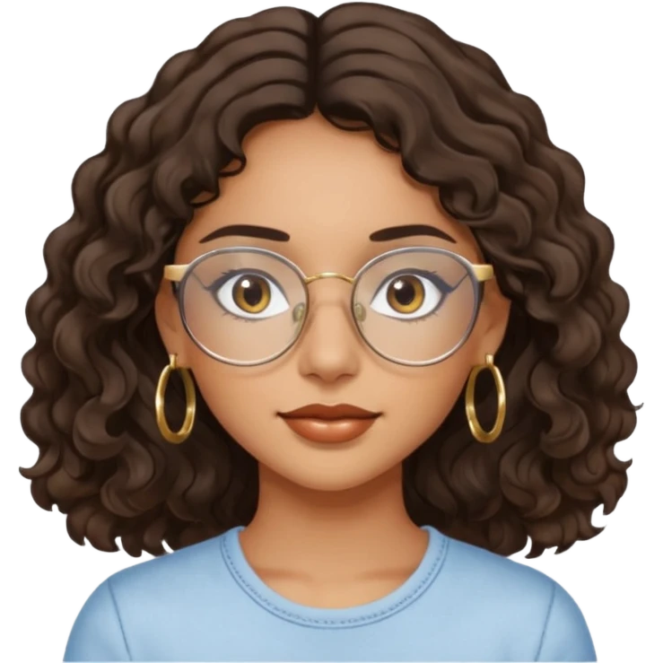 Make a girl with dark brown wavy hair and brown eyes she's tan latina and she has clear glasses and small hold hoop earings emoji