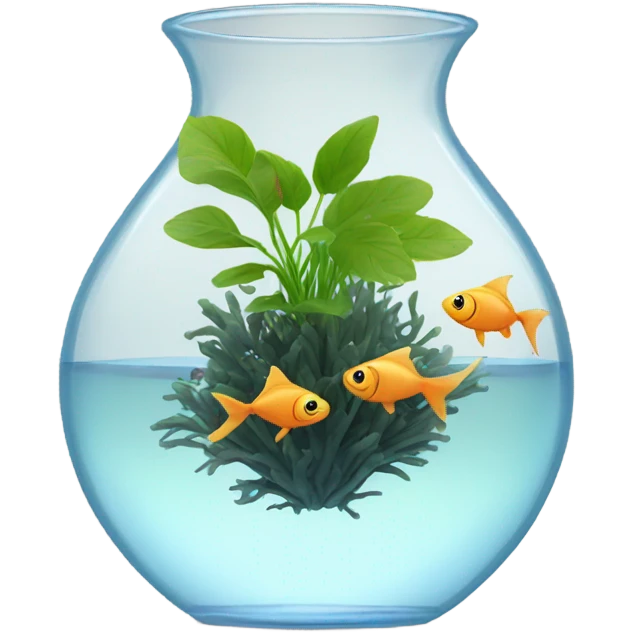 fishes in a clear vase with plant roots emoji