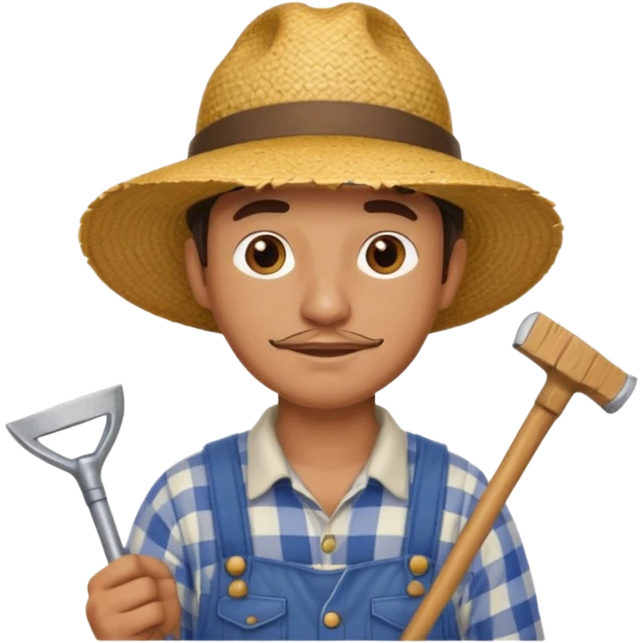 Farmer man – Straw hat, hoe on shoulder
 emoji