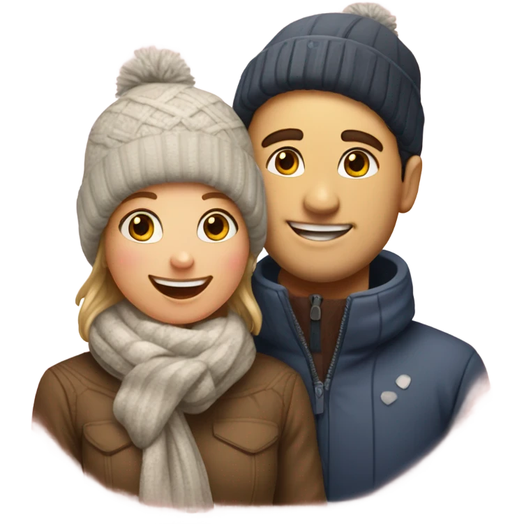 happy couple in winter outfits hearts emoji
