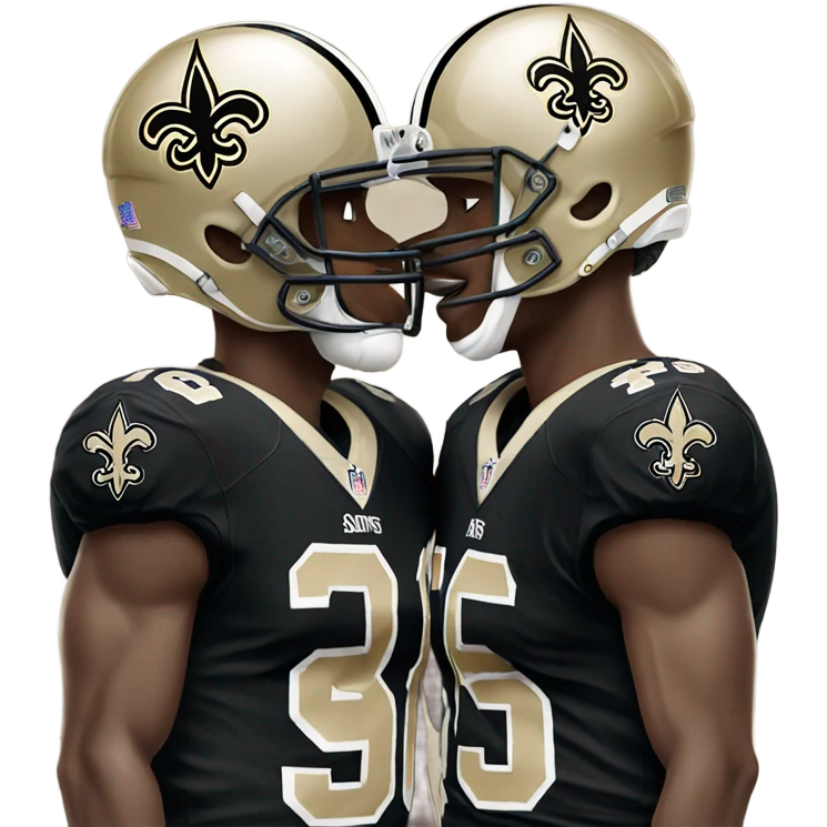 Two men in saints jerseys kissing  emoji