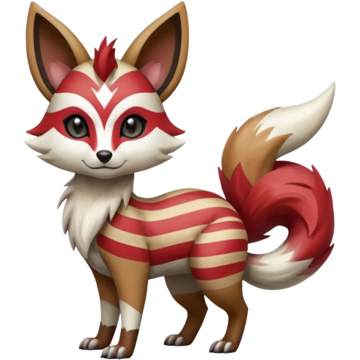 Hyper-realistic cool edgy badass zigzag-striped etched marked elegant Colorful Skilled Adept Graceful Asian Painted Meloetta-Furret-Lycanroc-Zangoose-fusion-hybrid-creature (full body) emoji