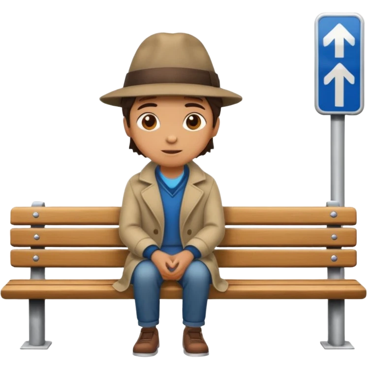 person sitting on a bench at a bus stop emoji