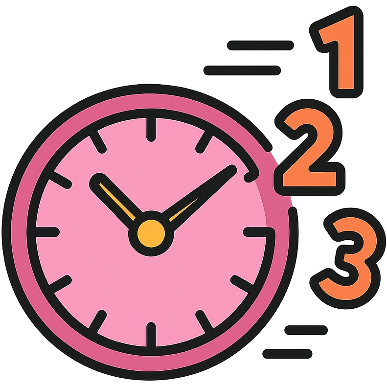 clock with numbers flying off, dynamic motion, pink color palette emoji